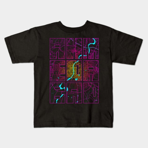 Ahmedabad, India City Map Typography - Neon Kids T-Shirt by deMAP Studio